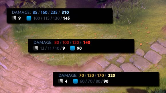 Dota 2 Spring Cleaning 2022 update: an example of the character damage colours in practice