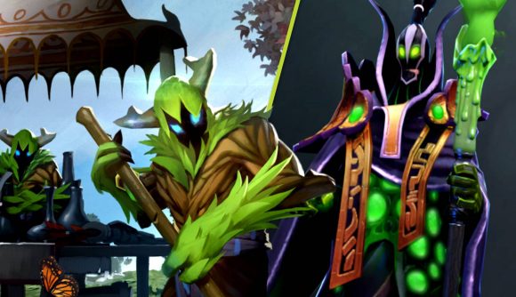 Dota 2 Spring Cleaning 2022 update: Two images, one of creeps "spring cleaning" and one of Rubick, a Dota 2 hero