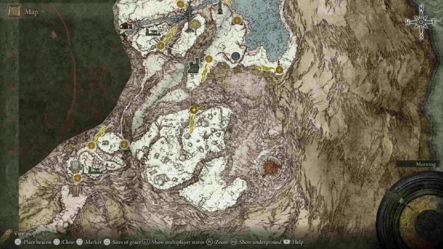 Elden Ring Map Locations: The Mountains of the Giants map can be seen.
