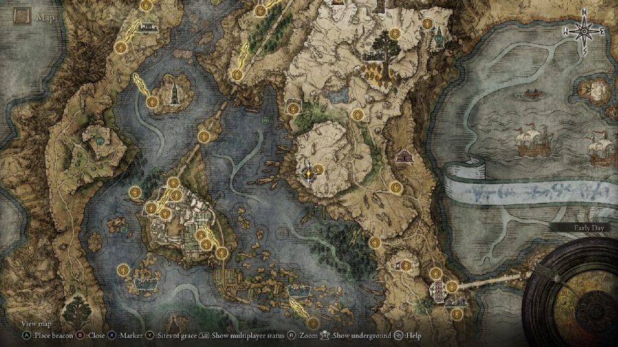 Elden Ring Hot To Revive NPCs: The map shows the location of the Church of Absolution