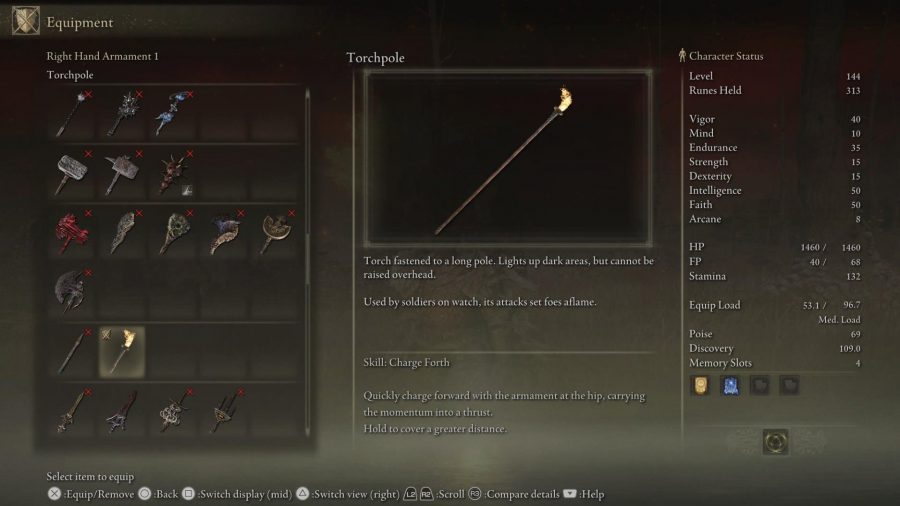 Elden Ring Weapon Tier List: The Torchpole can be seen in the menu