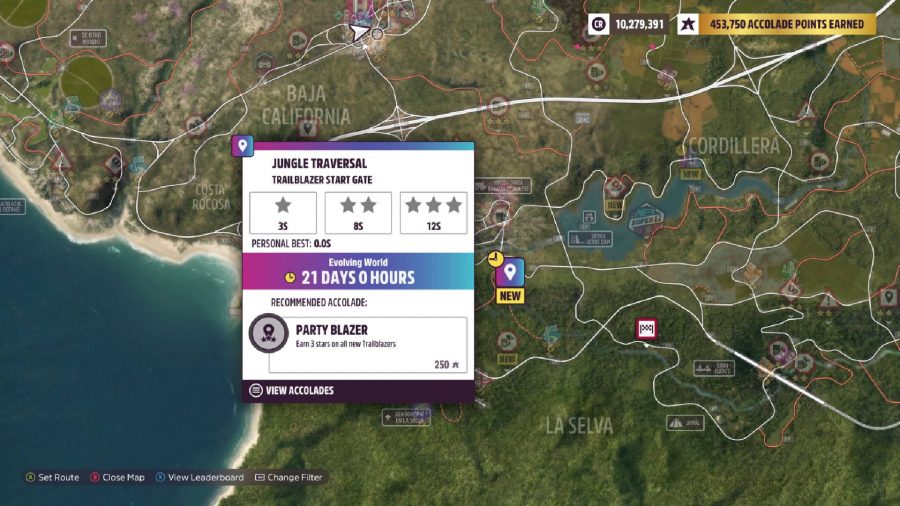 Forza Horizon 5 Jungle Traversal Trailblazer location: The map shows the location in the south of Mexico of the Trailblazer