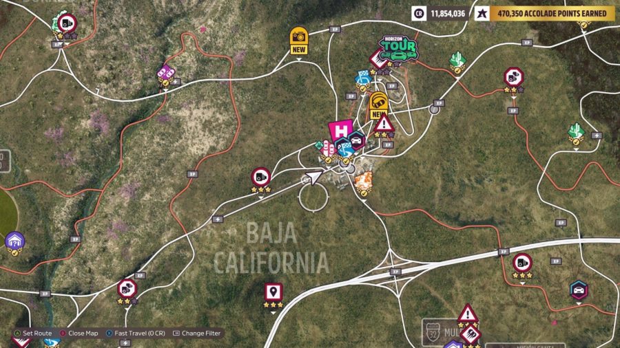 Forza Horizon 5 paint barrel locations: A screenshot of the Forza Horizon 5 map