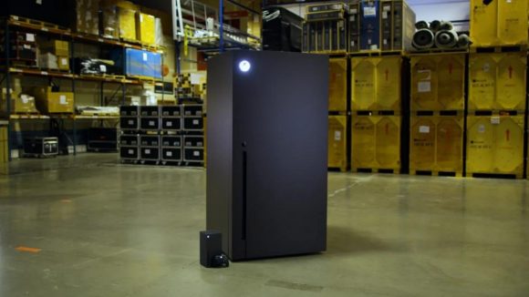phil spencer xbox series x fridge in a warehouse