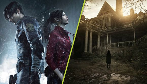 Resident Evil PS5 Xbox Series X/S Upgrades: Claire and Leon can be seen standing next to one another alongside Evaline from Resident Evil 7