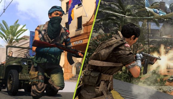 Warzone health increase: A split image of two Warzone operators. One is running down the streets of Capital with a jeep driving behind her. The other shoots down at enemies from a rooftop