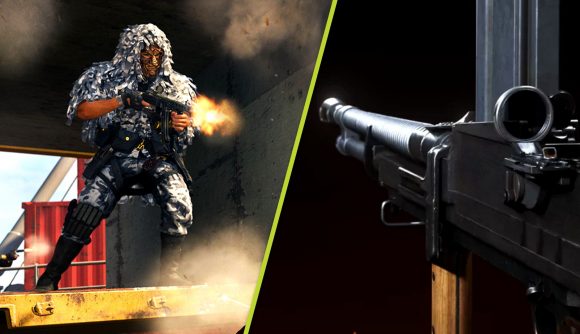 Warzone Season 2 Reloaded update: Two images, one of an operator shooting an SMG and the other of the Bren in Vanguard