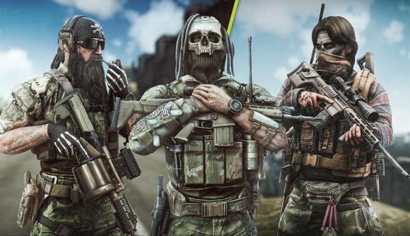Escape From Tarkov lighthouse bosses: Three bosses stand with their hands on guns