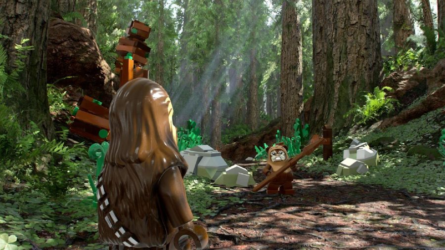 LEGO Star Wars The Skywalker Saga Level Challenges: Chewbacca can be seen looking at an Ewok