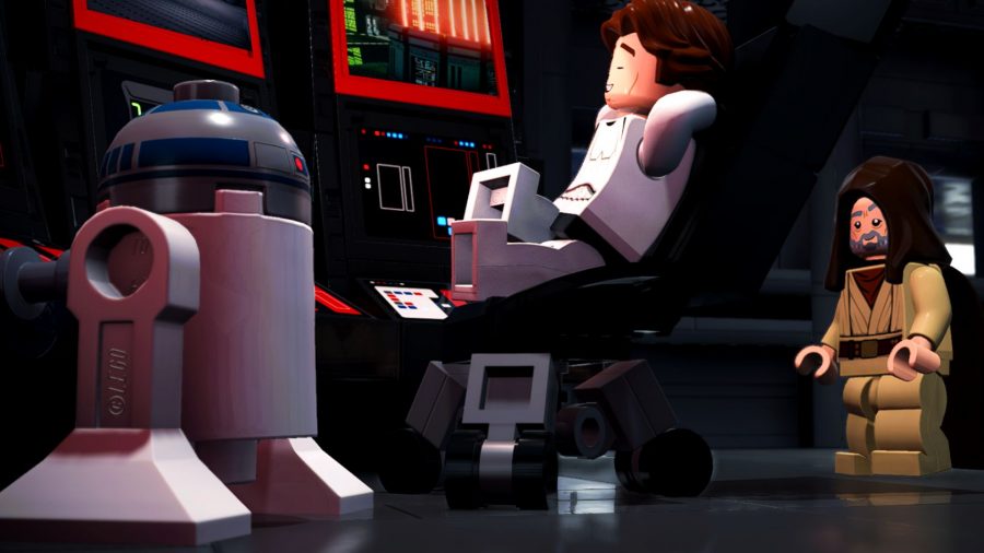 Lego Star Wars The Skywalker Saga mission list: An image of Lego Han Solo, Lego R2 D2 and Lego Ben Kenobi from A New Hope