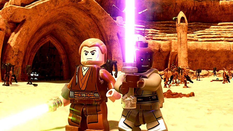 Lego Star Wars The Skywalker Saga split-screen co-op: An image of Lego Anakin and Lego Mace Windu