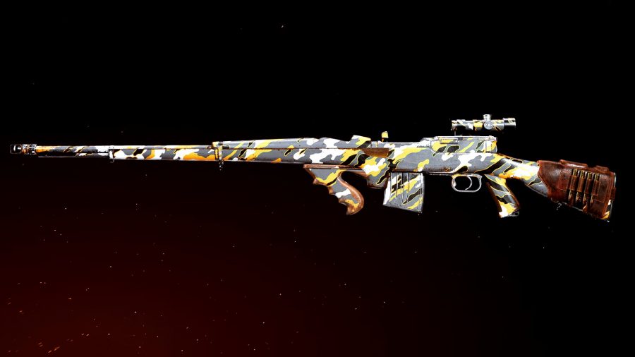 M1916 Warzone Loadout: An image of a rifle with yellow and grey camouflage on it
