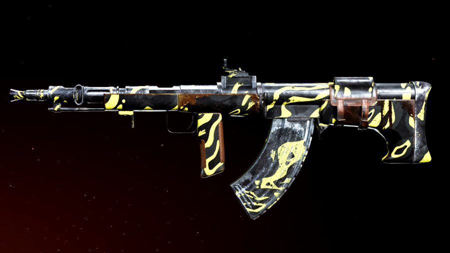 Nikita AVT Warzone loadout: An SMG in a yellow and grey camoflage