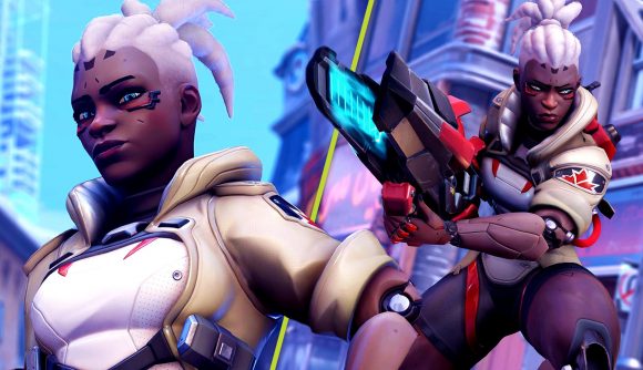Overwatch 2 Sojourn Developer Update: Two images of Sojourn from early Overwatch 2 screens
