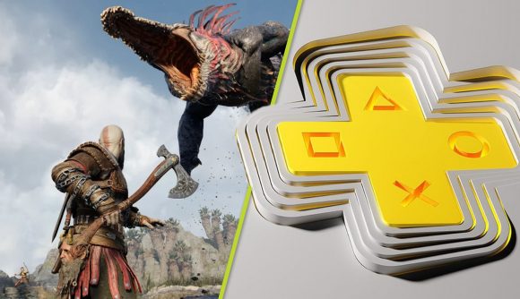 PS Plus Premium Game Trials: A screenshot from God of War Ragnarok and the PS Plus logo