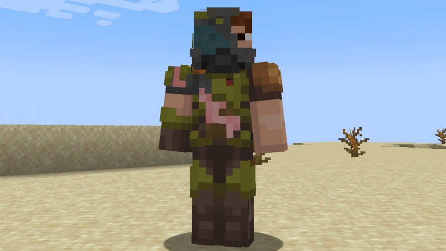 Doom Guy MC Minecraft Skins: Doom Guy is damaged in battle, but victorious after his encounter with the Ender Dragon 