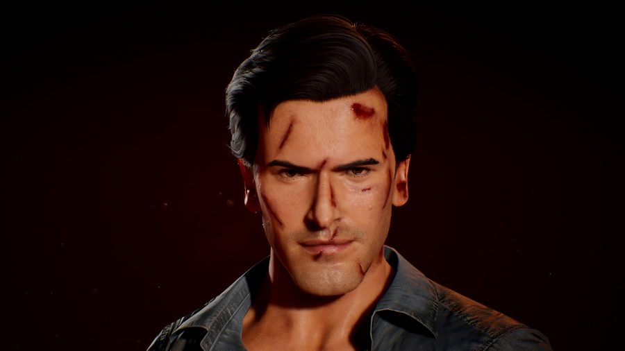 Evil Dead The Game Mission list: A close up of Ash from Evil Dead 2 in-game