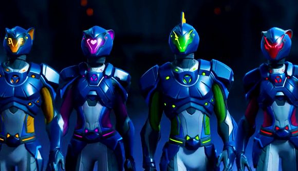 Fortnite Chapter 3 Season 2 live event start time: An image of four Mech skins in fortnite of varying colours
