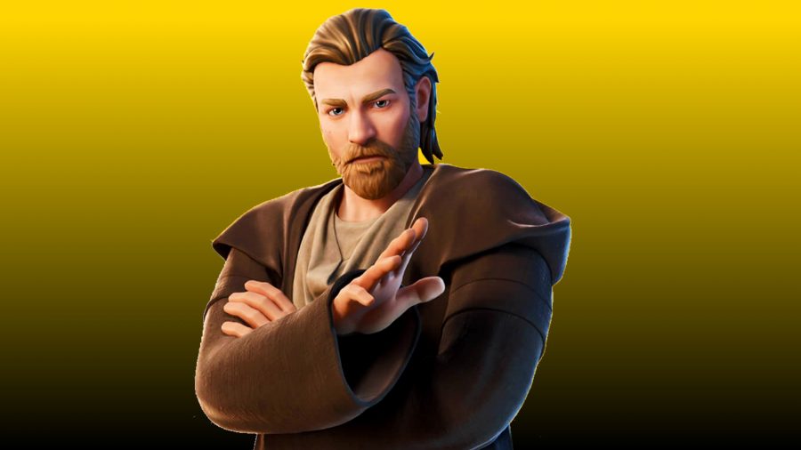 Fortnite Obi-Wan Kenobi Skin release date: an image of the Obi-Wan Kenobi skin on a yellow background