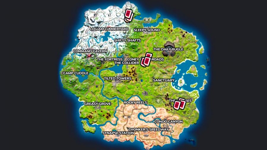 Fortnite Omni Chips Locations Week Eight Challenges: an image of the Fortnite map