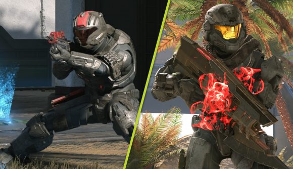 Halo Infinite skill jumps removed: Two screenshots of spartans in Halo Infinite.