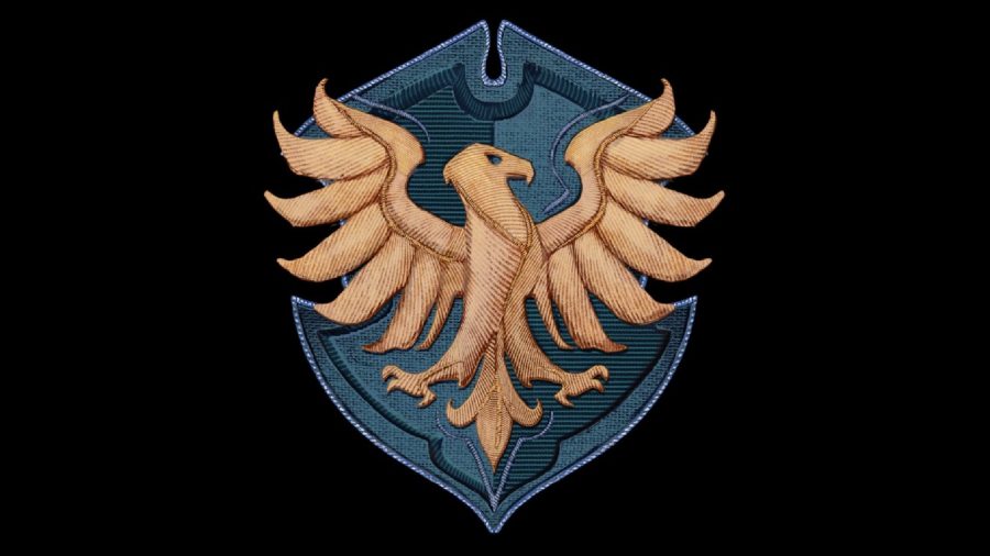 Hogwarts Legacy Houses: The Ravenclaw emblem can be seen
