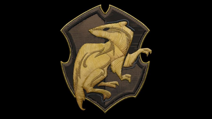 Hogwarts Legacy Houses: The Hufflepuff emblem can be seen