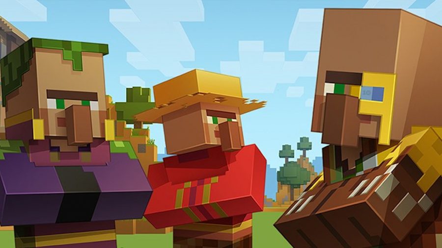 Minecraft villagers: three villagers looking at each other