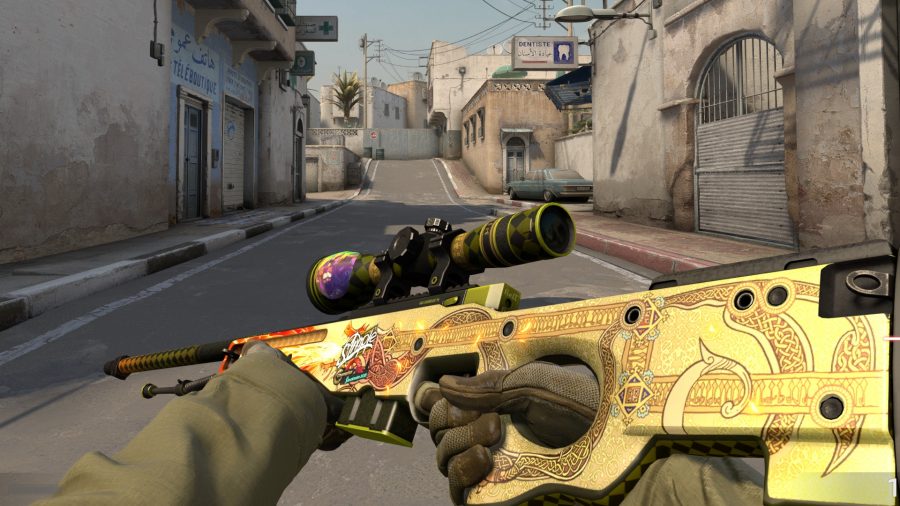 If you’re in the mood to splash an extortionate amount of cash, look not further than our guide on the most expensive CS:GO skin: someone inspecting an AWP Dragon Lore on Dust2