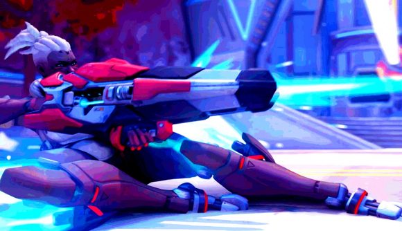 Overwatch 2 Sojourn Beta Pick Rate: An image of Sojourn sliding with a firing pulse rifle