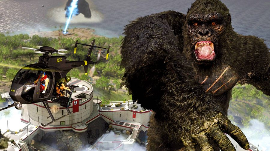 Warzone Operation Monarch Challenges: An image of King Kong swiping at a helicopter on Caldera