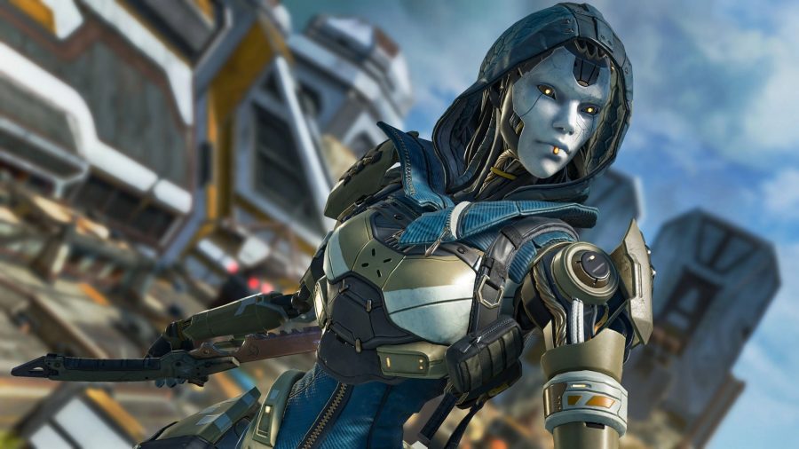 Apex Legends ranked Reloaded: Apex Legends' Ash faces the side with blue, gold, and white armor