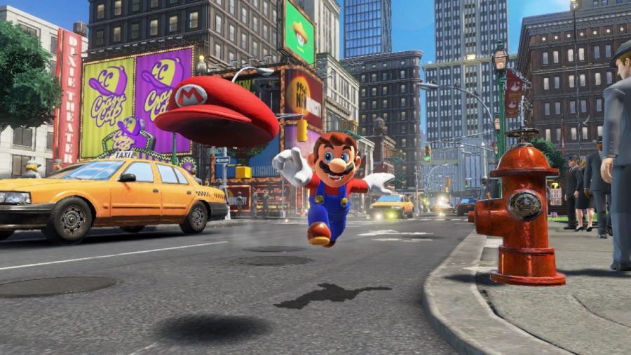best switch exclusives super mario odyssey throwing hat in new york city