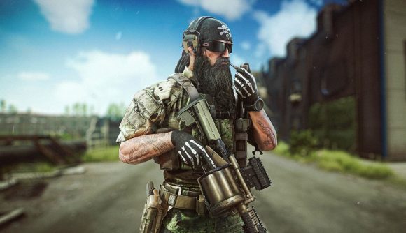 Escape From Tarkov wipe: A soldier with a thick black beard and a skull and crossbones bandana smokes a pipe