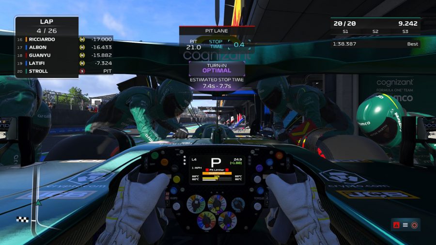 F1 22 Review: An image of an interactive pit stop in-game
