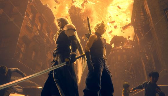 Final Fantasy 7 Remake Part 2 Rebirth Announcement: Sephiroth and Cloud can be seen standing by one another.