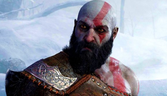God of War Ragnarok release date internal delay: an image of Kratos looking shocked but stoic