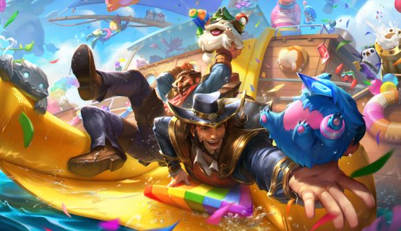 LEague of LEgends pride 2022: TF and Graves on a rainbow slide