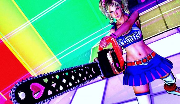 Lollipop Chainsaw Remake Rumours: an image of a cheerleader with a chainsaw in a disco