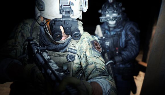 Modern Warfare 2 multiplayer destruction: Two soldiers wearing night-vision goggles