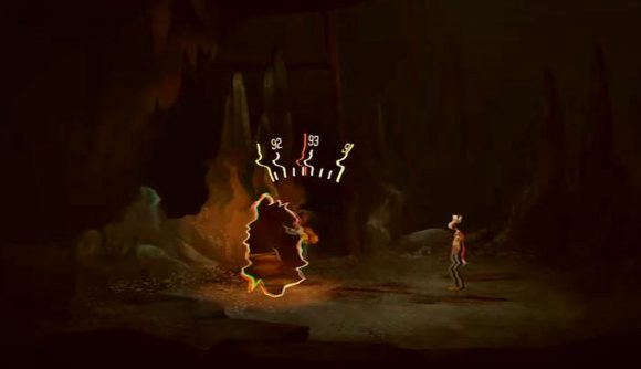Oxenfree 2: A screenshot from Oxenfree 2 showing an orange portal being opened with a radio dial above