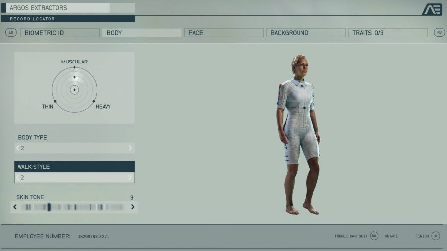 Starfield Character Creation: The body menu can be seen