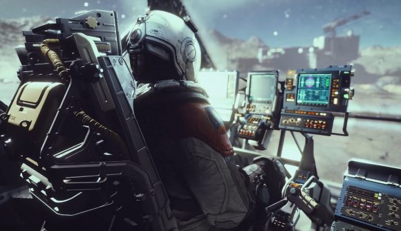 Starfield Gameplay: The main character can be seen sitting in the cockpit.