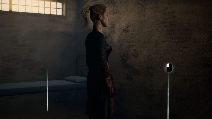 The Quarry Clue Locations: Emma can be seen looking at the clue on the wall.