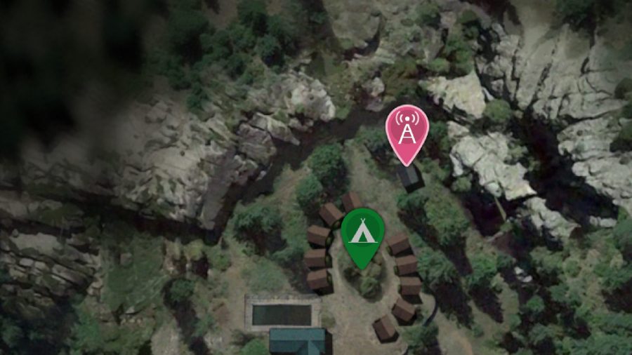 The Quarry Locations Camp: The radio tower can be seen on the map.