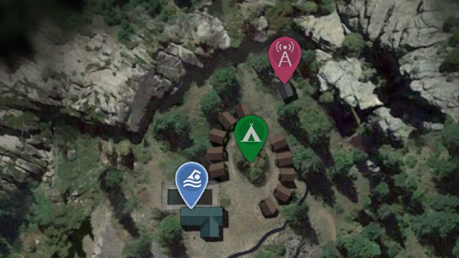 The Quarry Locations Camp: The pool house can be seen on the map.