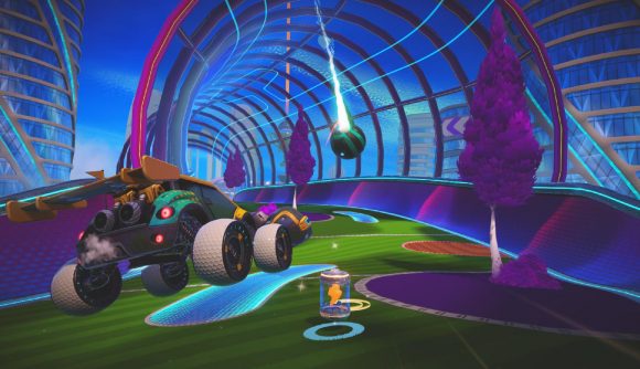 Turbo Golf Racing Release Date: A car can be seen jumping to hit a ball.