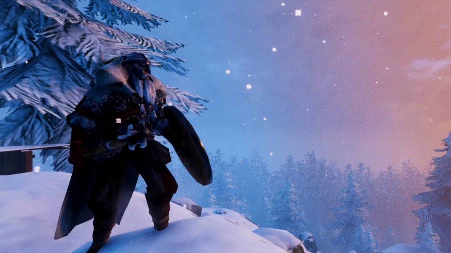 Valheim PS5 PS4 Release: an image of a viking standing on a snowy hilltop