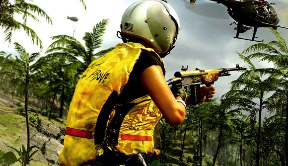 Warzone Fortune's Keep Easter Eggs several: An image of a Warzone Operator in a yellow jacket shooting