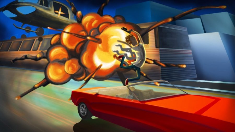 Xbox Games With Gold August 2022 Free Games: A man can be seen being blown up by an explosion, while on a car